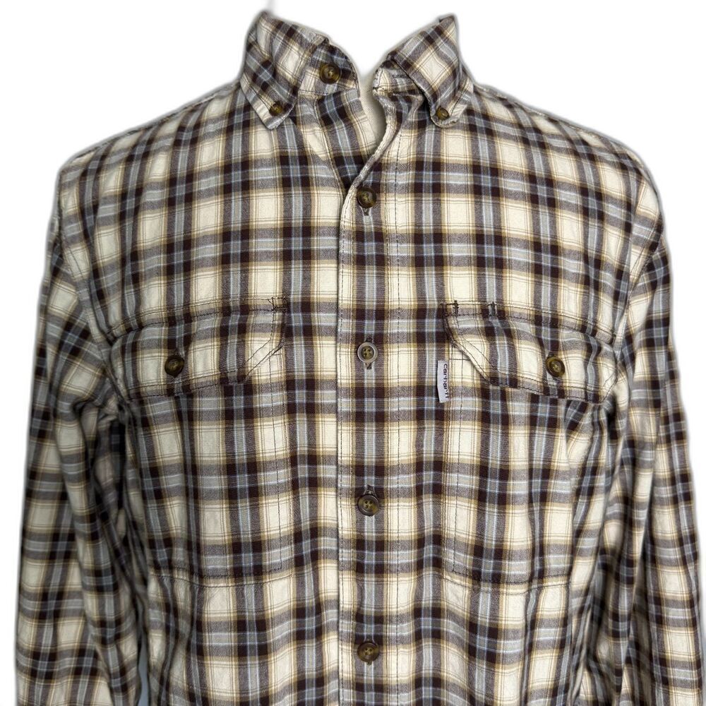 Carhartt Relaxed Fit Men's Long Sleeve Button Down, Brown Plaid, Size M